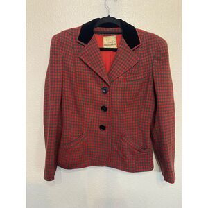 Vintage Aimee Winnetka Blazer Red Black Houndstooth‎ Size S/M